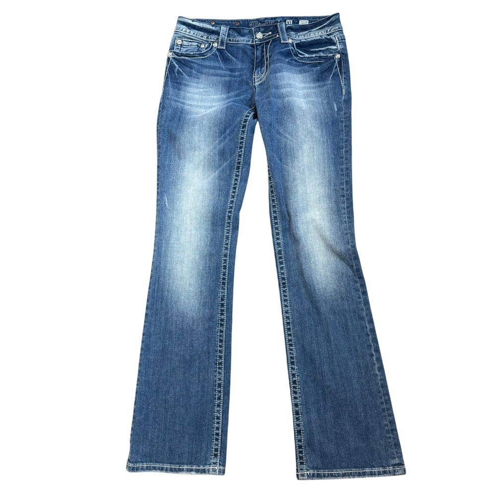 MISS ME Women's 30 Cross Rhinestone Bootcut Blue Jeans Medium Wash JP5409B
